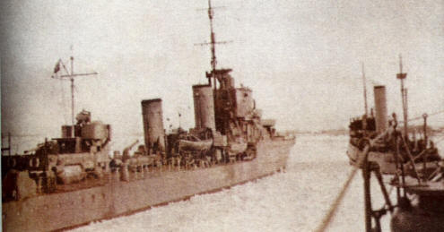 HMS Eclipse photographed from HMS Bramble Nov 1941. Trapped in ice.