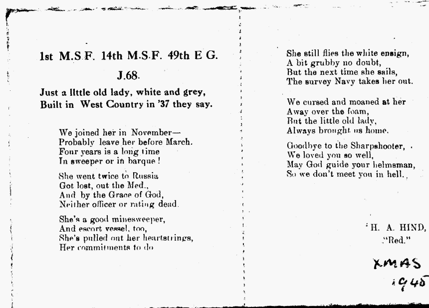 HMS Sharpshooter, 1st MSF, poem