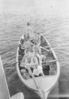HMS Sharpshooter - sea boat crew exercising man overboard drill at Suez