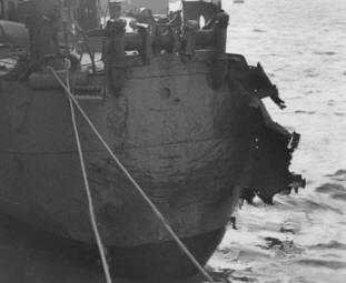 HMS Hussar stern damage