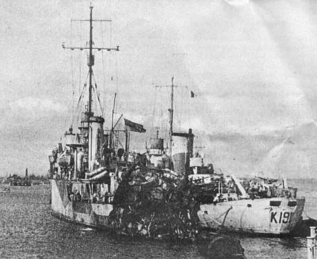 HMS Salamander after friendly fire attack - Halcyon Class Minesweeper